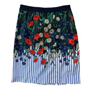 Anthropologie Floral & Stripe Pencil Skirt in Navy, Red, White, Blue